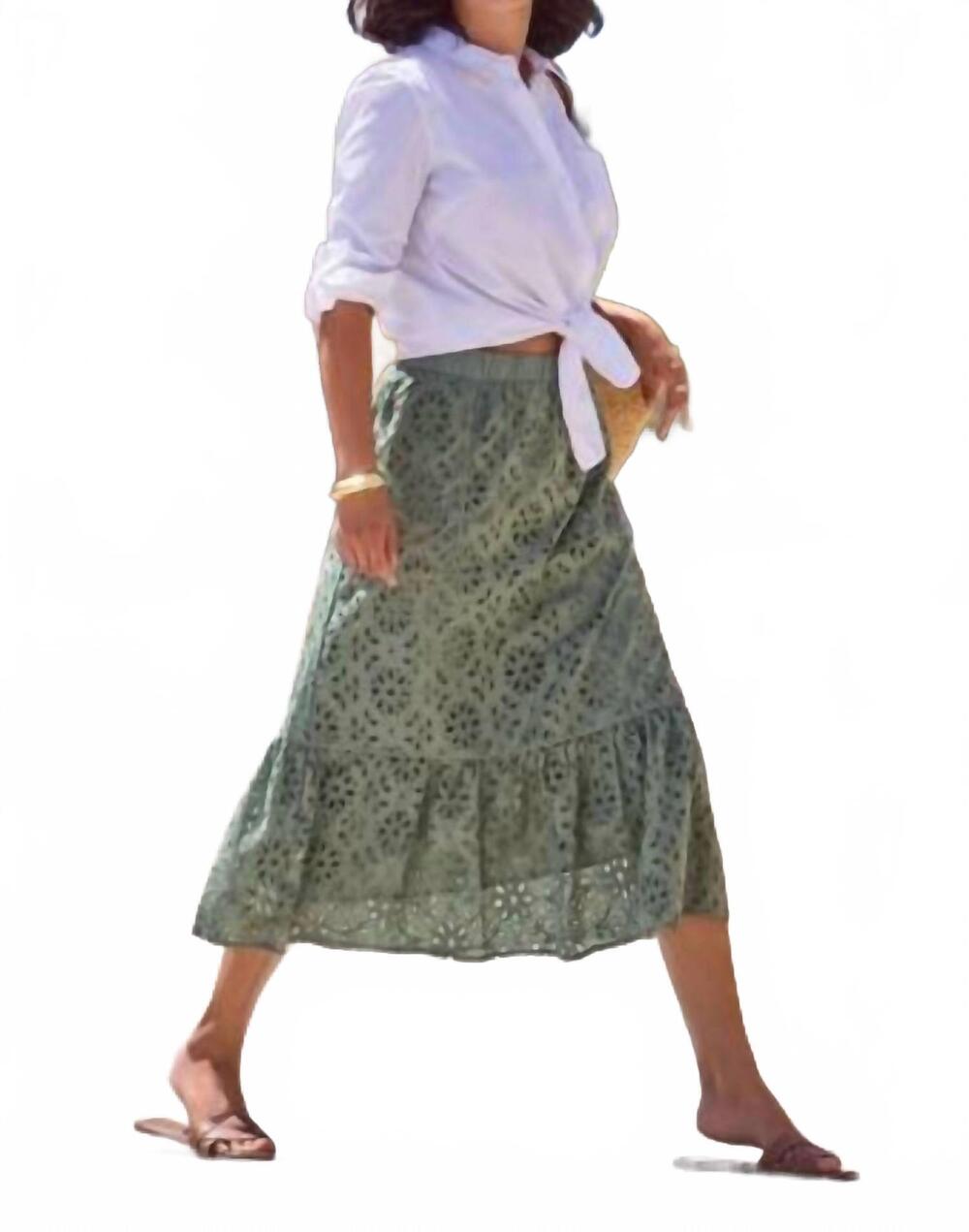 NEW TRIBAL pull on skirt with lining in moss